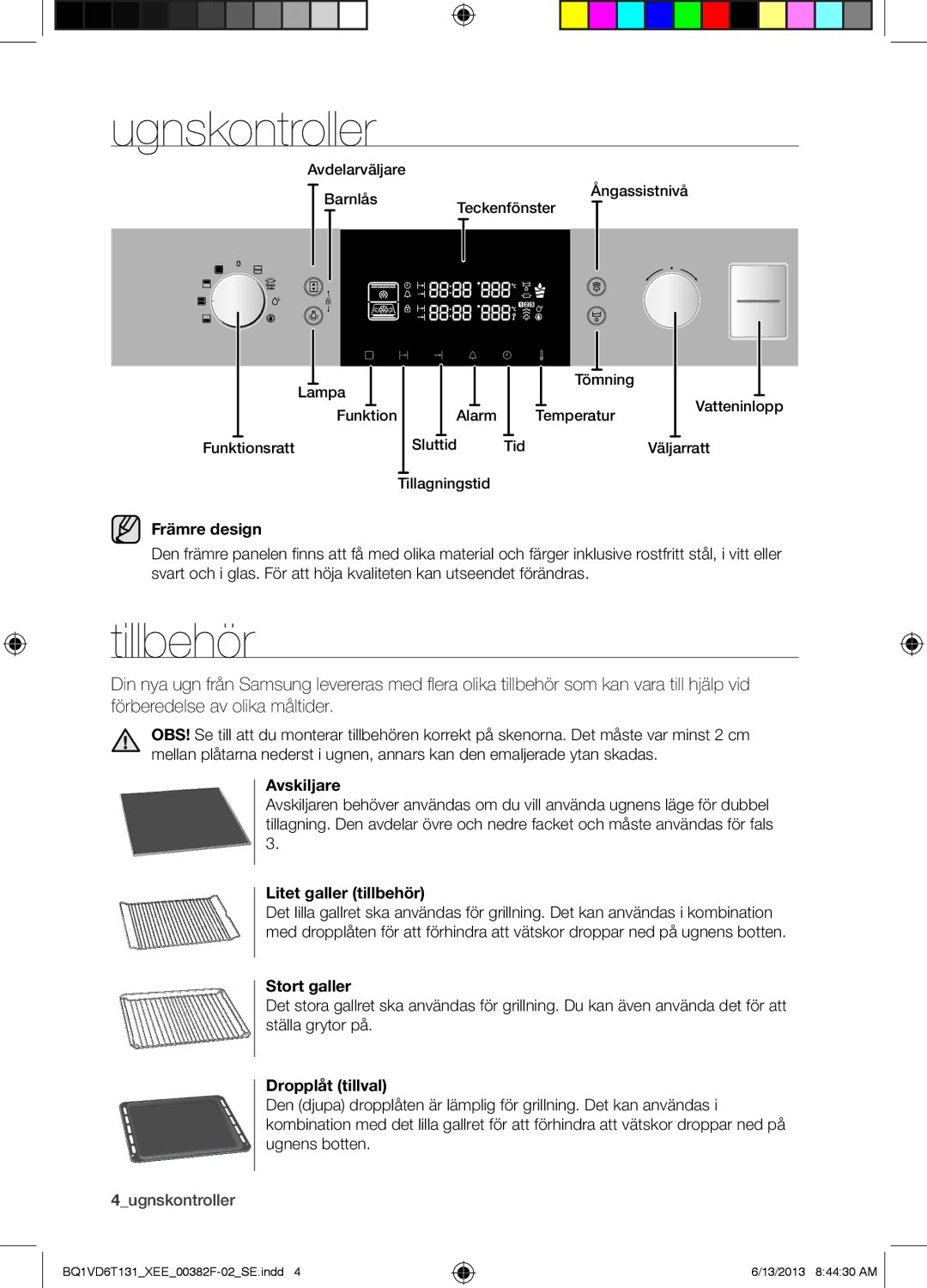 Samsung NV6986BJUSR/EE, BQ1VD6T131/XEE manual Ugnskontroller, Tillbehör 