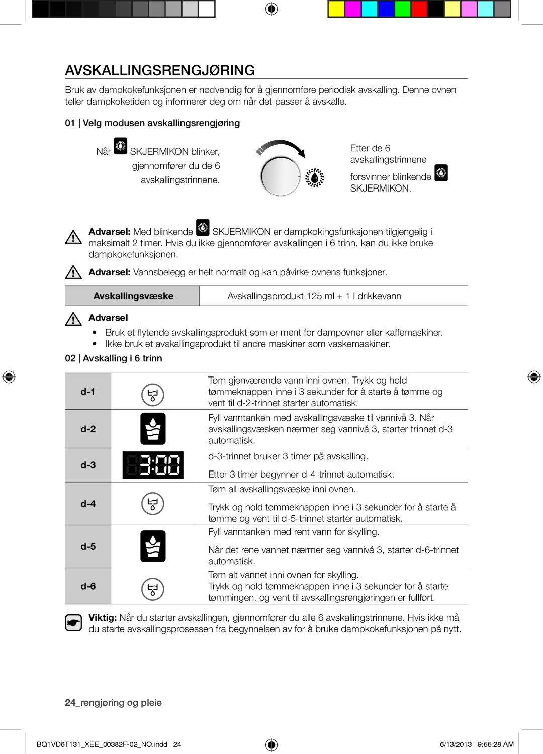 Samsung NV6986BJUSR/EE, BQ1VD6T131/XEE Avskallingsrengjøring, Avskallingsvæske Avskallingsprodukt 125 ml + 1 l drikkevann 