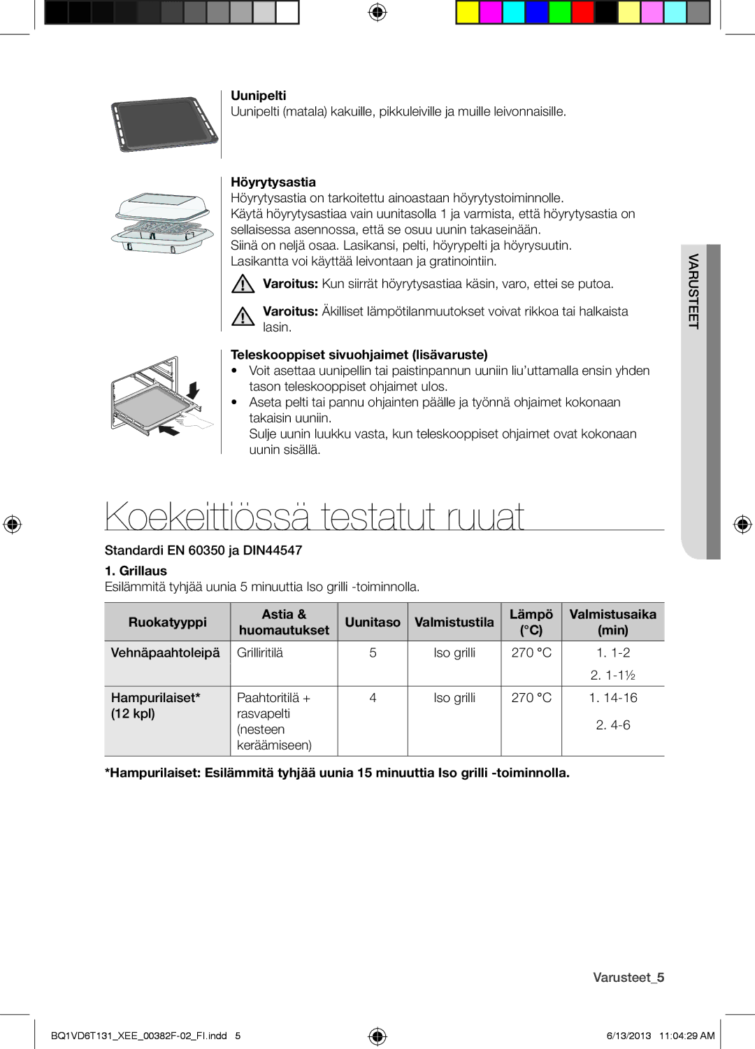 Samsung BQ1VD6T131/XEE, NV6986BJUSR/EE manual Koekeittiössä testatut ruuat 