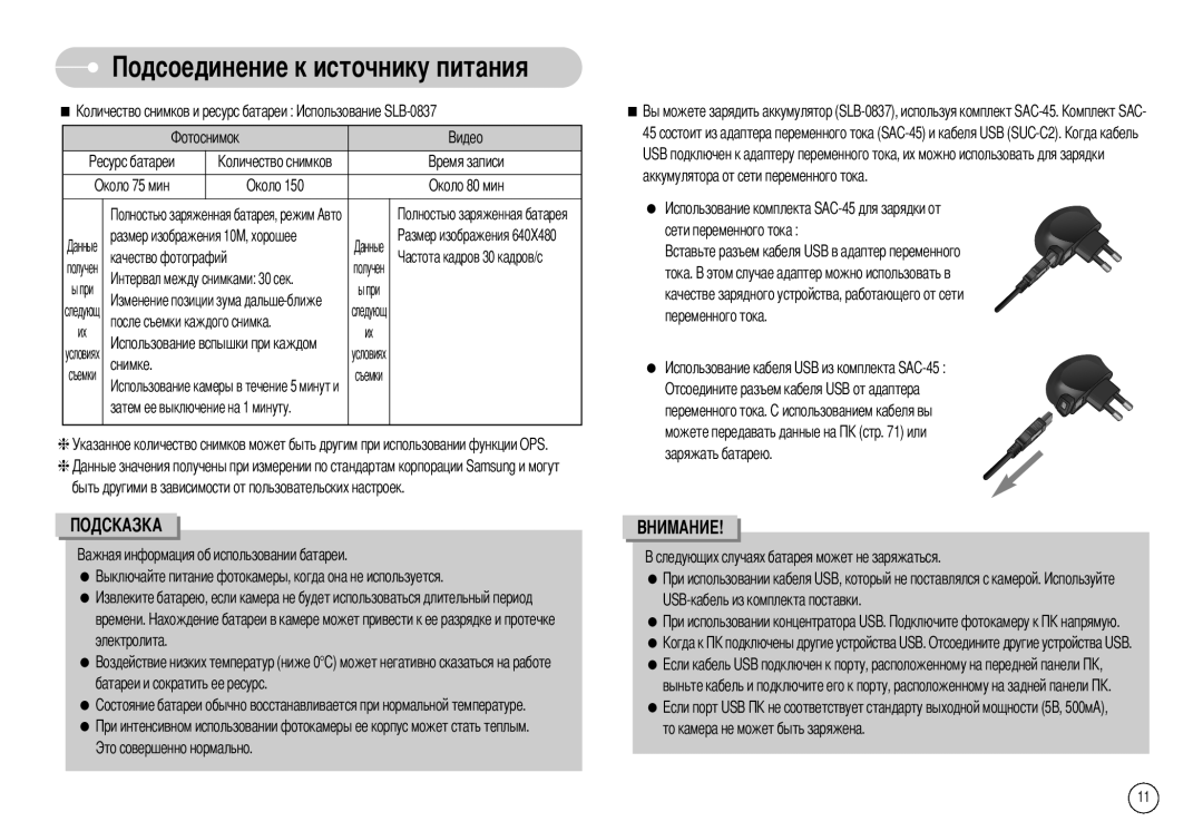 Samsung EC-NV7ZZBBB/RU, EC-NV7ZZBBR/E1, EC-NV7ZZBBC/RU Около 75 мин Около 80 мин, После съемки каждого снимка, Снимке 