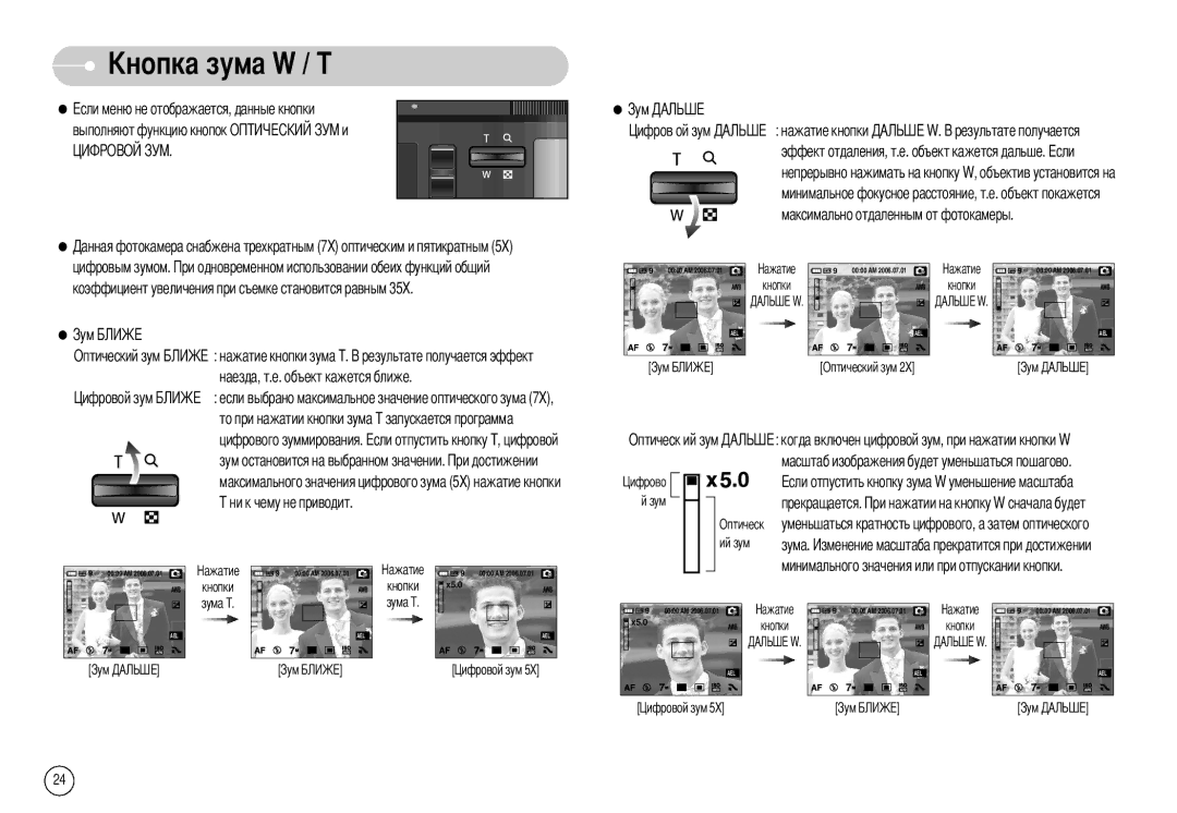 Samsung EC-NV7ZZBBB/RU manual Выполняют функцию кнопок О Нажатие кнопки, Минимального значения или при отпускании кнопки 