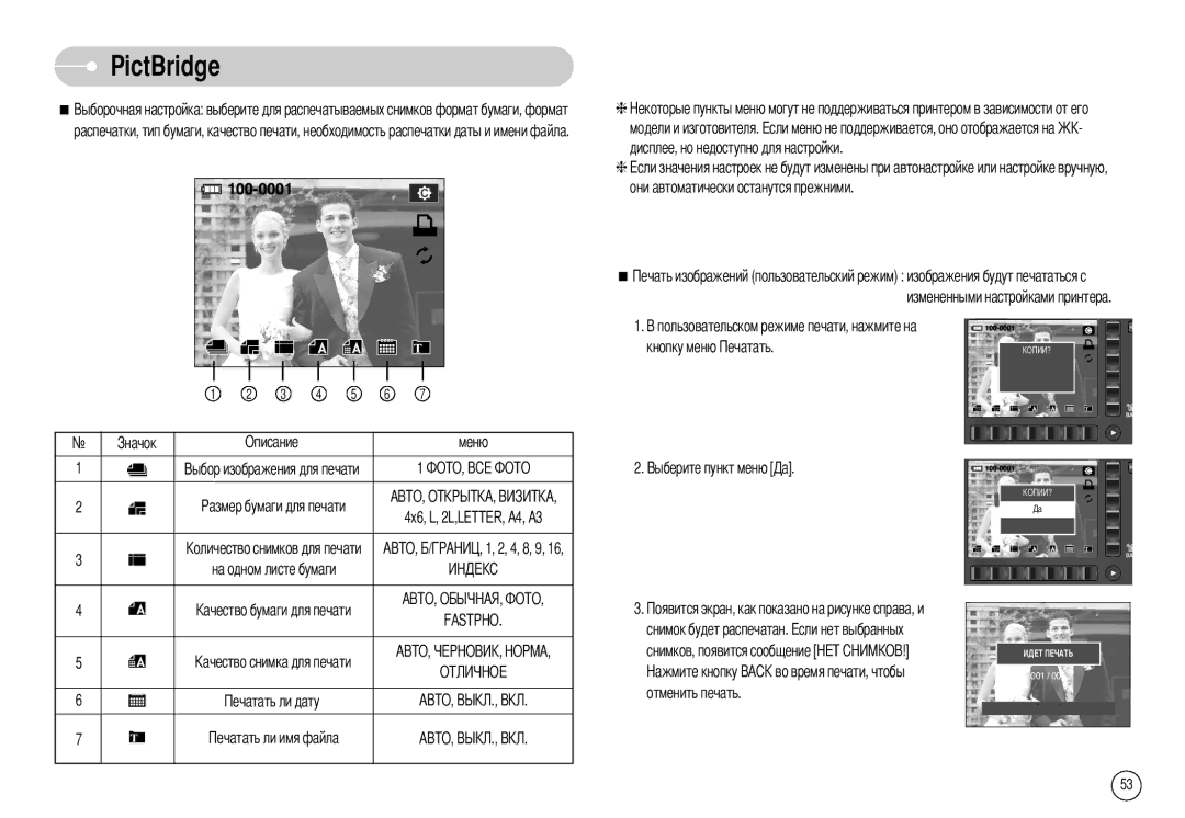 Samsung EC-NV7ZZBBR/E1, EC-NV7ZZBBB/RU, EC-NV7ZZBBC/RU manual 100-0001, Отменить печать Измененными настройками принтера 