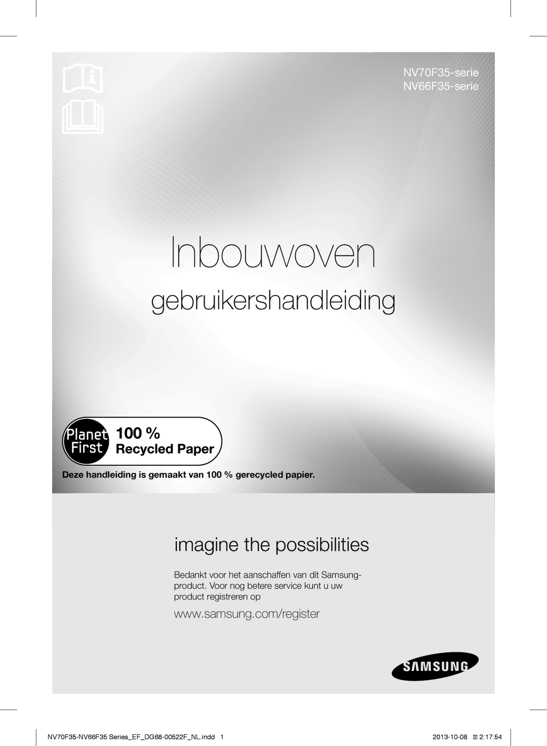 Samsung NV70F3553LS/EF manual Gebruikershandleiding, Deze handleiding is gemaakt van 100 % gerecycled papier 