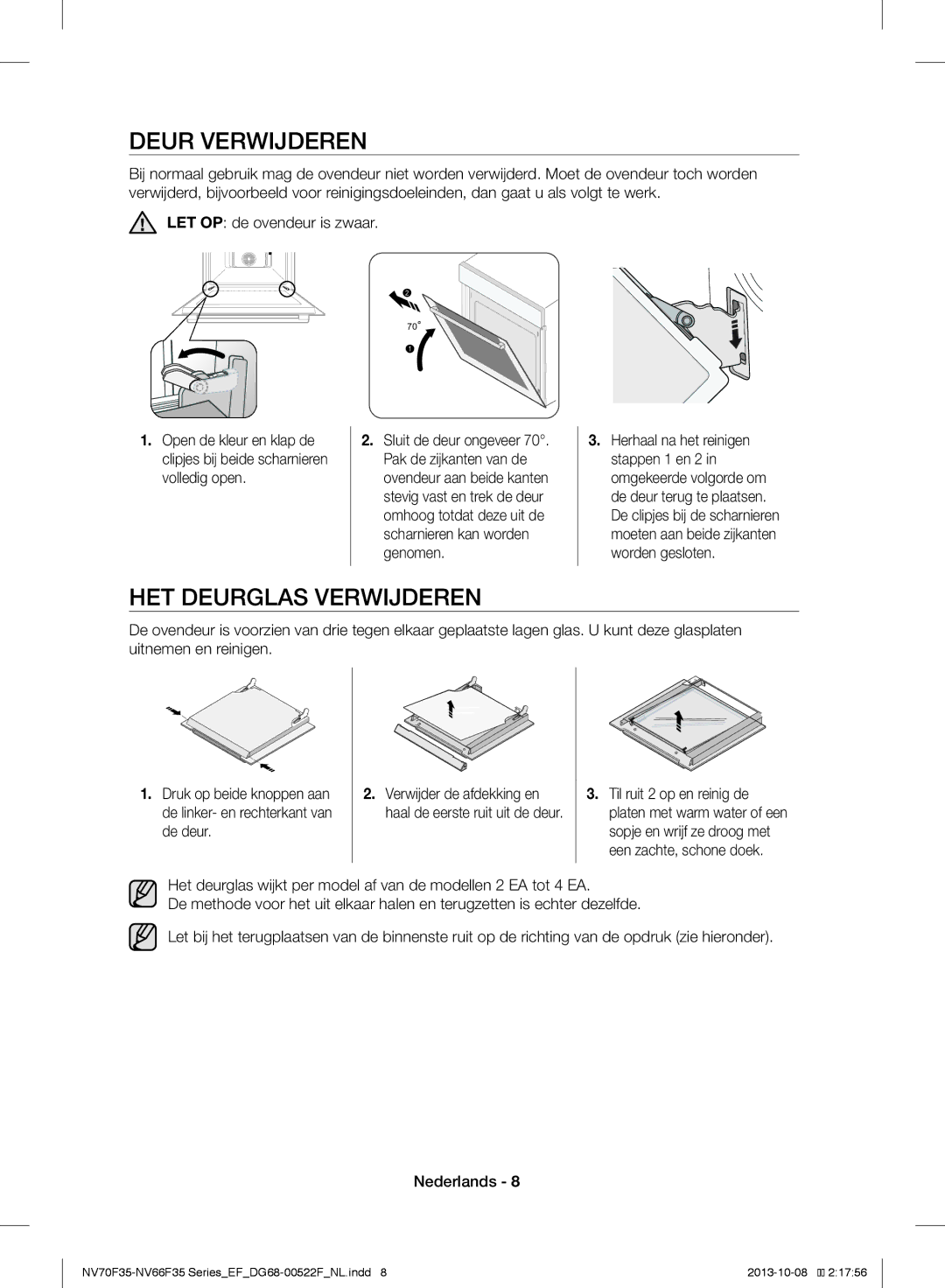 Samsung NV70F3553LS/EF manual Deur Verwijderen, HET Deurglas Verwijderen 