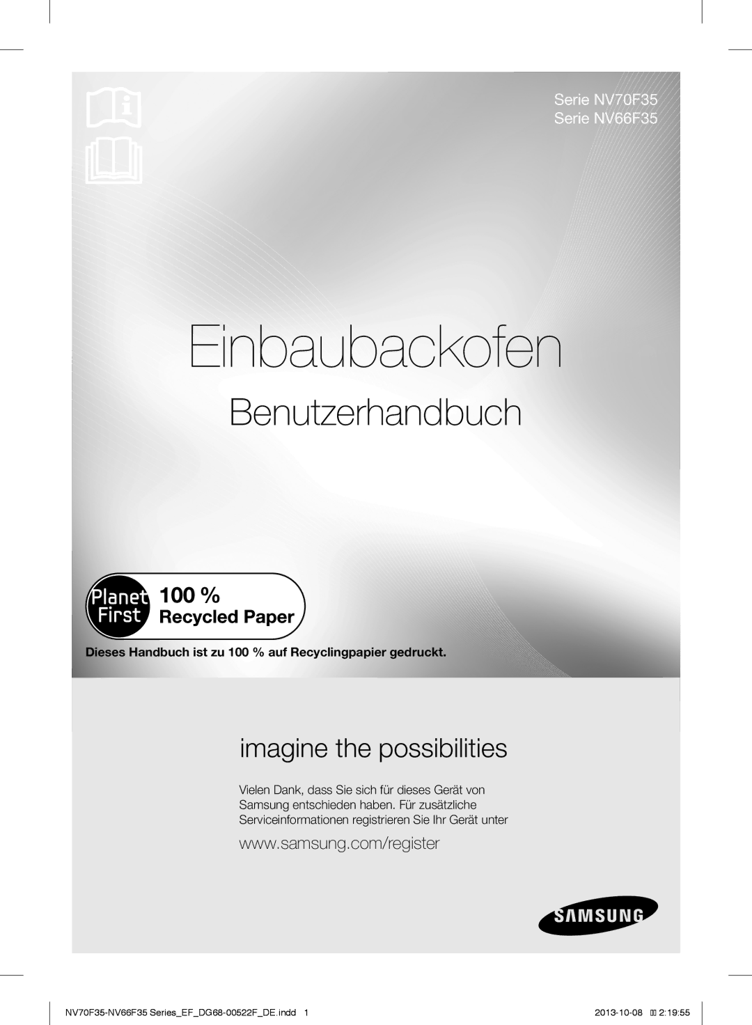 Samsung NV70F3553LS/EF manual Benutzerhandbuch, Dieses Handbuch ist zu 100 % auf Recyclingpapier gedruckt 