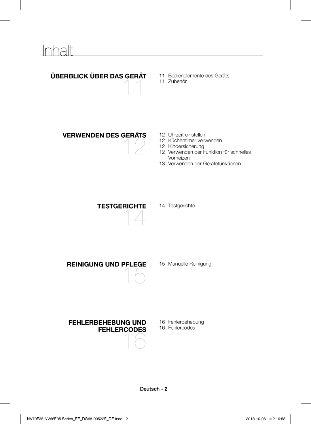 Samsung NV70F3553LS/EF manual Inhalt 