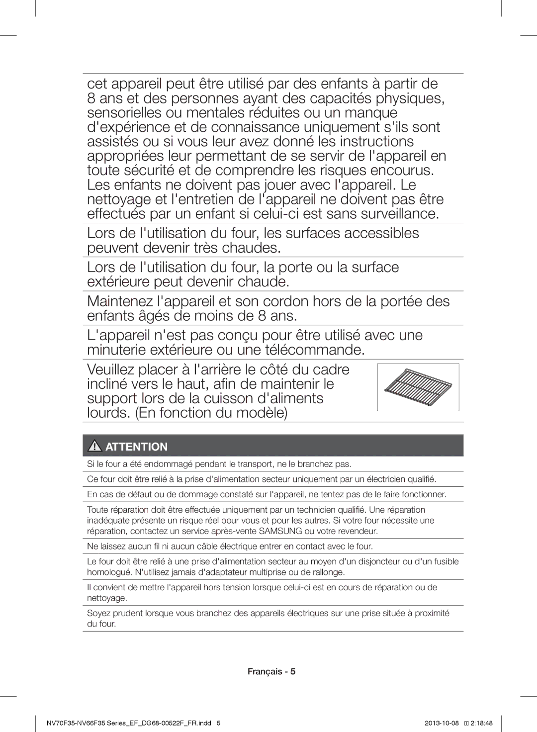 Samsung NV70F3553LS/EF manual Cet appareil peut être utilisé par des enfants à partir de 