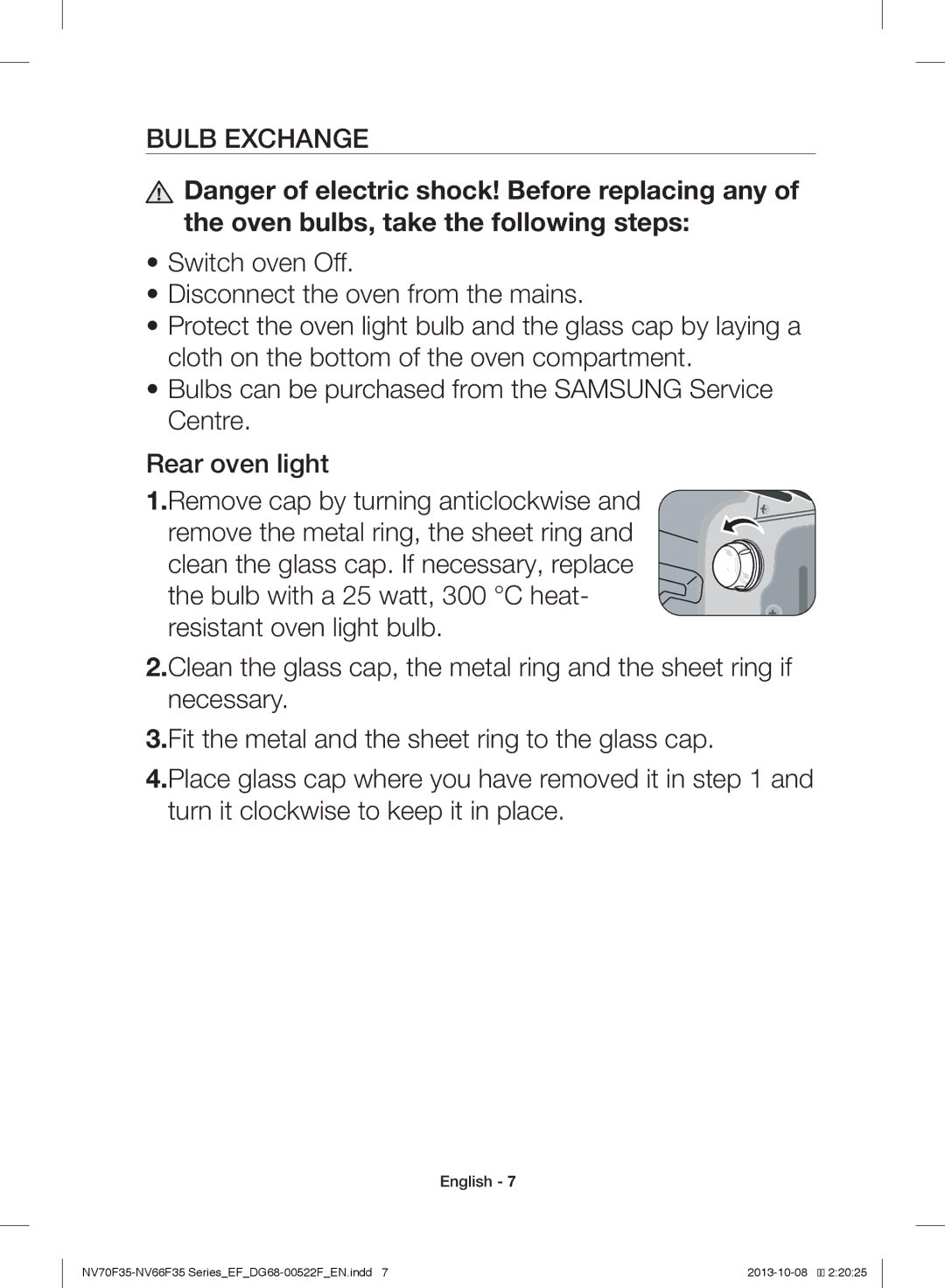 Samsung NV70F3553LS/EF manual Bulb Exchange 