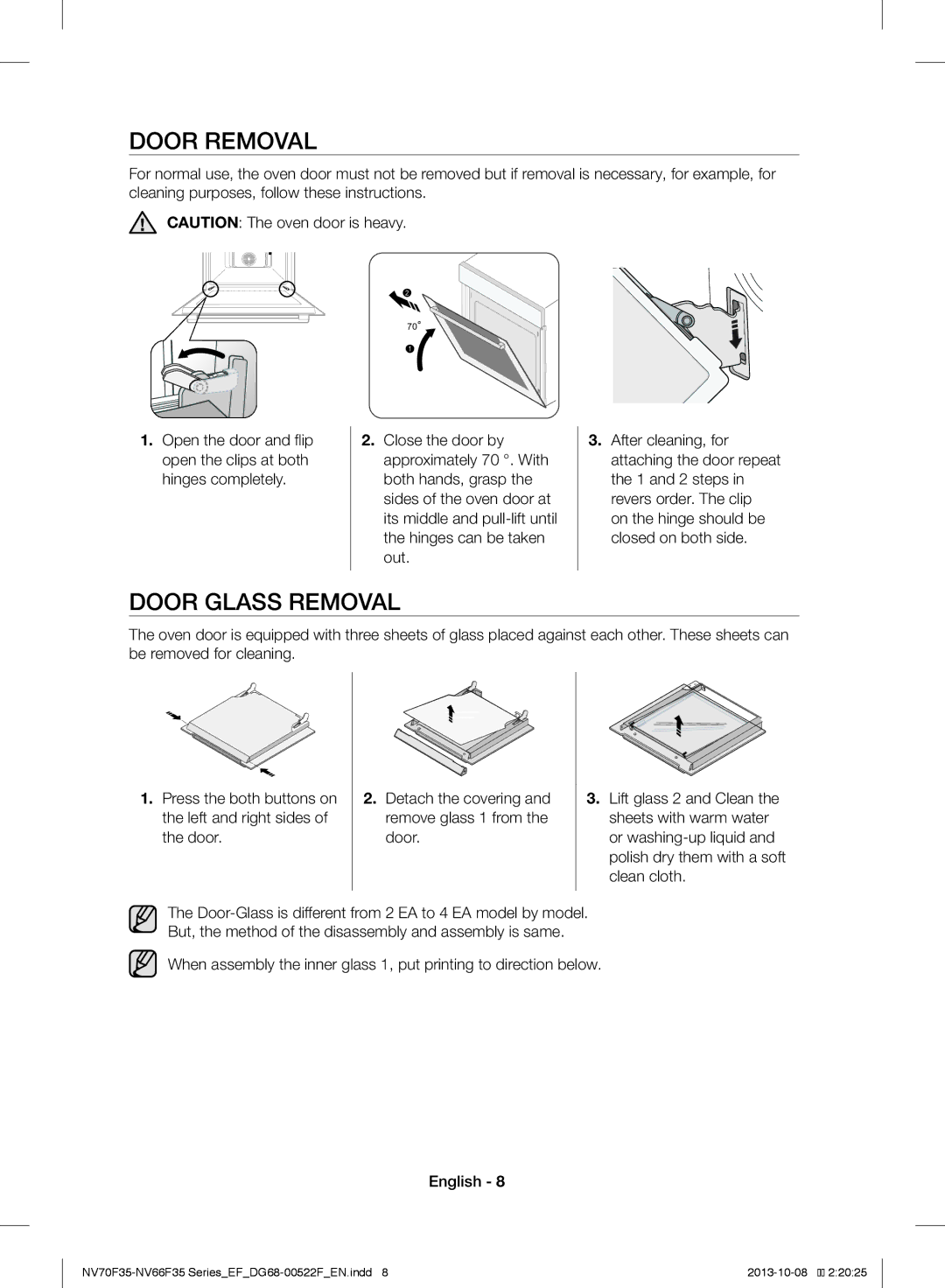 Samsung NV70F3553LS/EF manual Door Removal, Door Glass Removal 