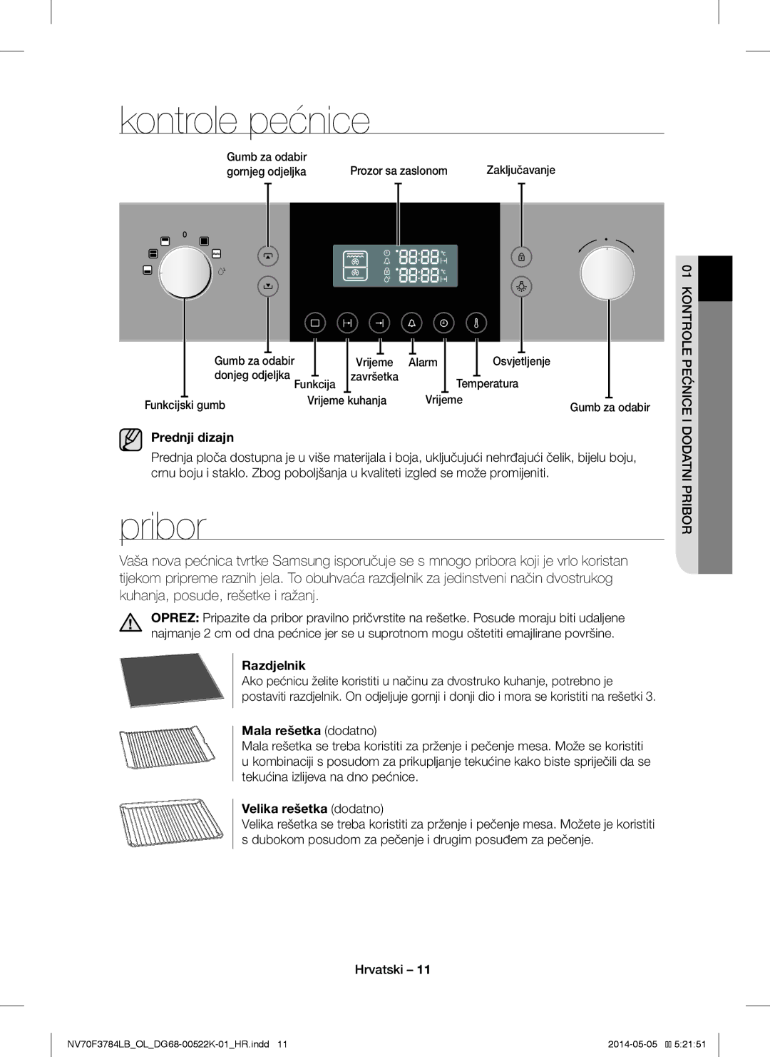 Samsung NV70F3784LB/OL manual Kontrole pećnice, Pribor 