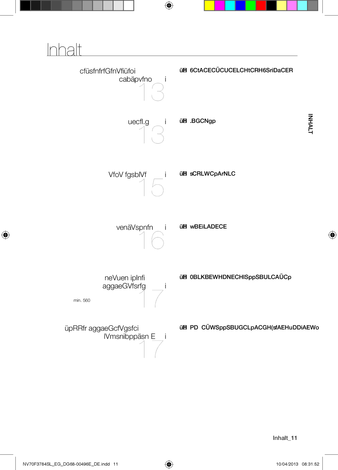 Samsung NV70F3784LS/EG manual Inhalt 