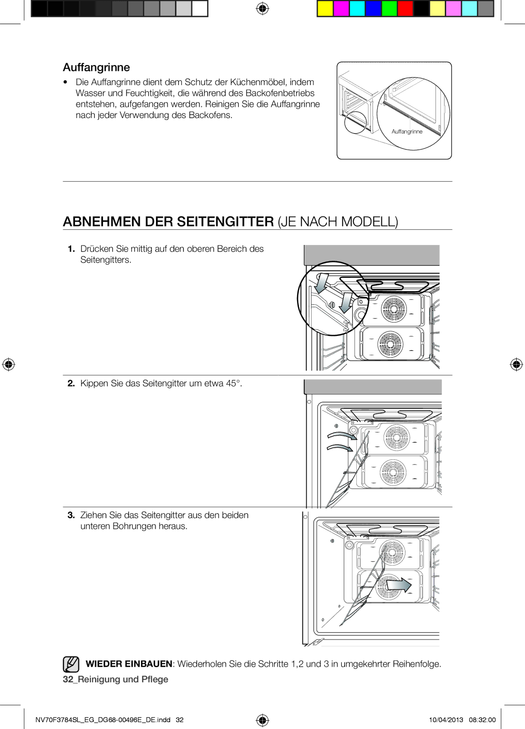 Samsung NV70F3784LS/EG manual Abnehmen DER Seitengitter JE Nach Modell 