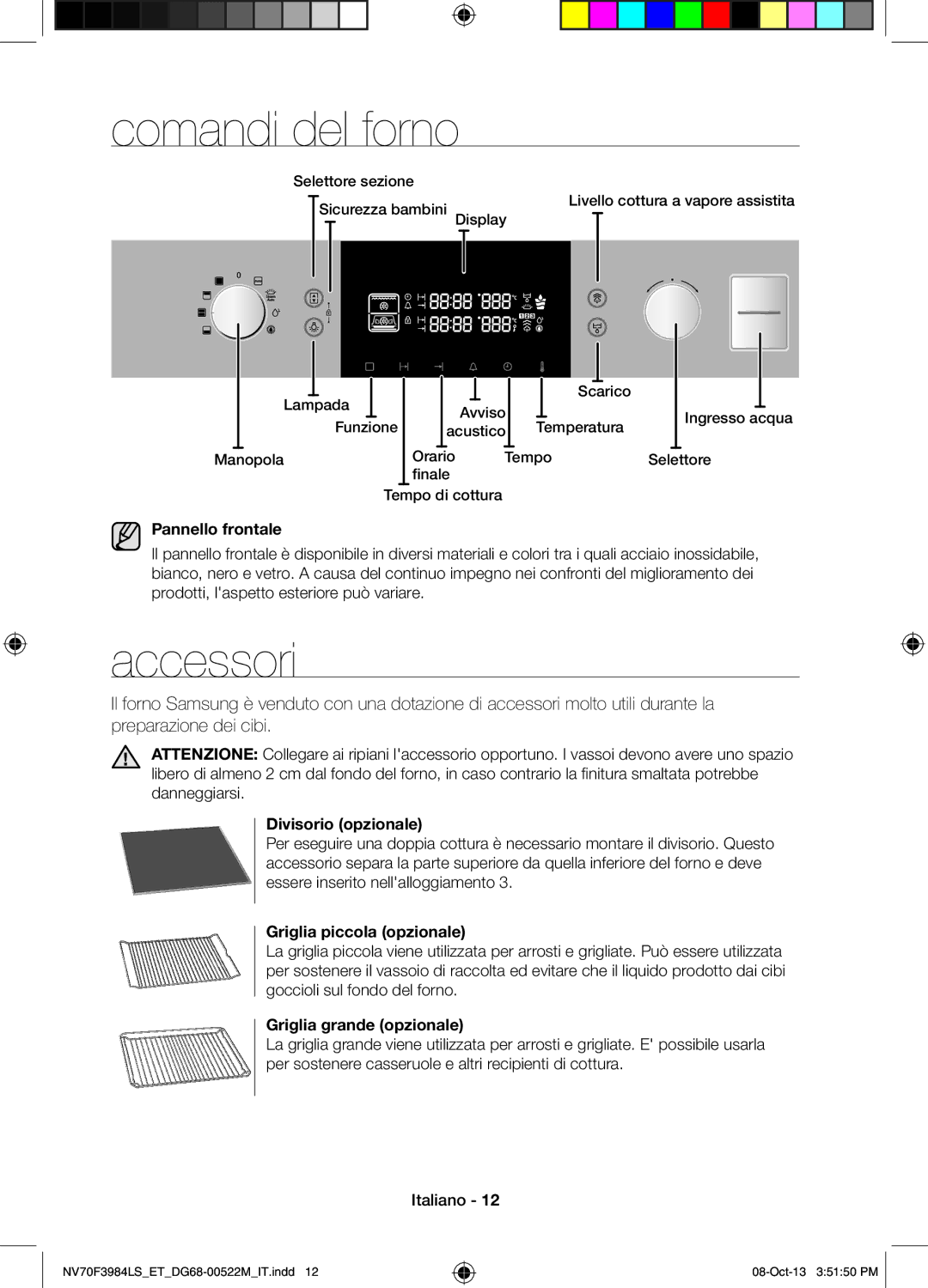 Samsung NV70F3984LS/ET manual Comandi del forno, Accessori 