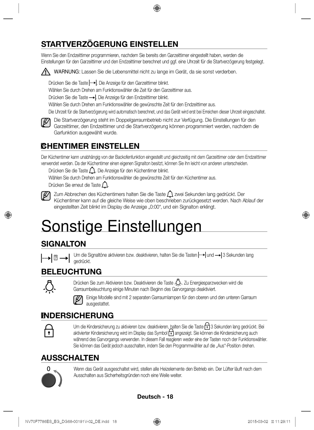 Samsung NV70F7786ES/EG manual Sonstige Einstellungen 