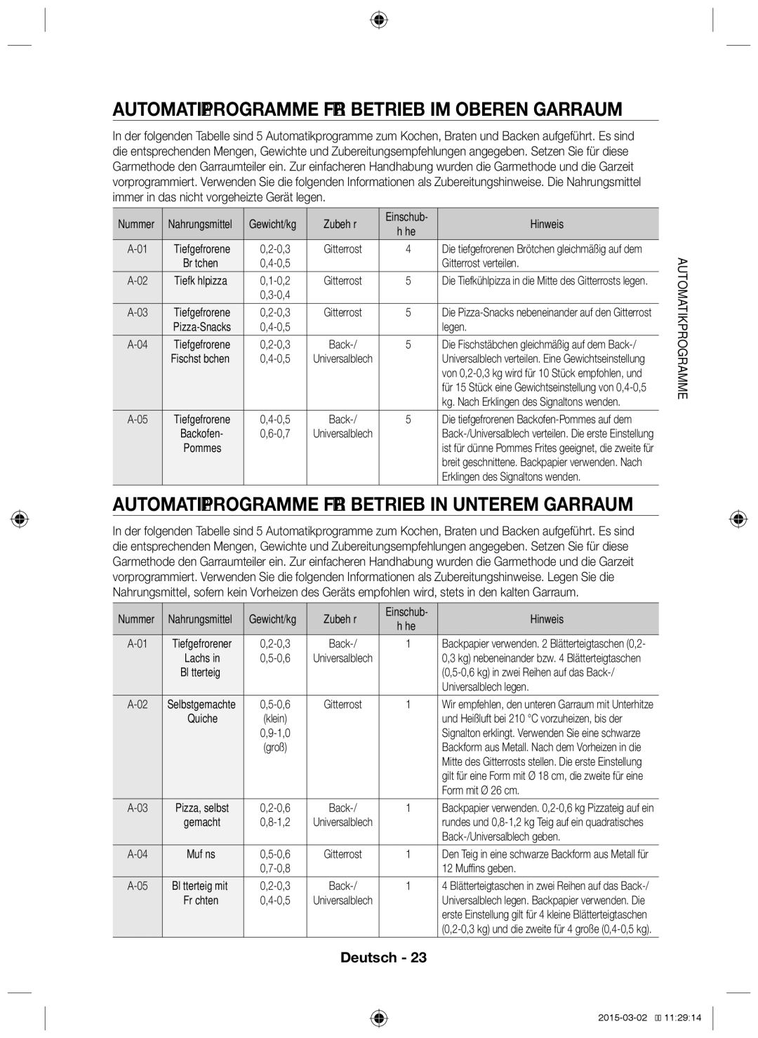 Samsung NV70F7786ES/EG manual Gitterrost verteilen, Erklingen des Signaltons wenden, Universalblech legen, Form mit Ø 26 cm 