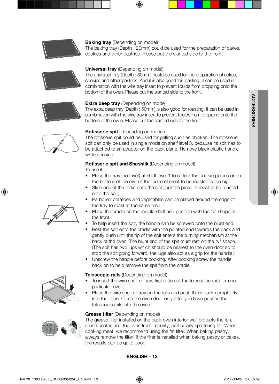 Samsung NV70F7786HS/EU manual Baking tray Depending on model, Universal tray Depending on model, Rie sso acce 