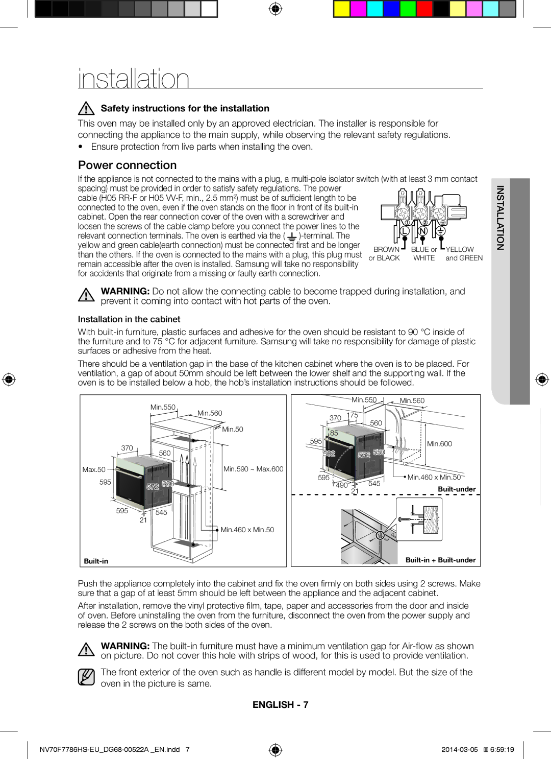 Samsung NV70F7786HS/EU manual Installation, Safety instructions for the installation, Inst allation 