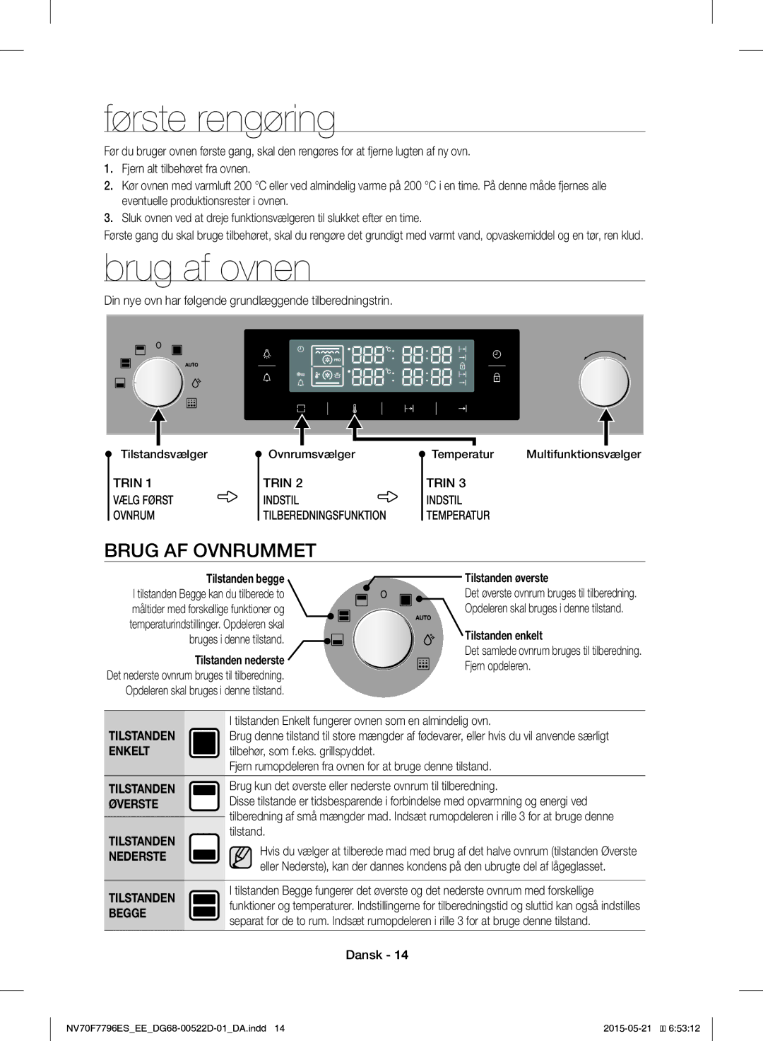 Samsung NV70F7796ES/EE manual Første rengøring, Brug af ovnen, Brug AF Ovnrummet 