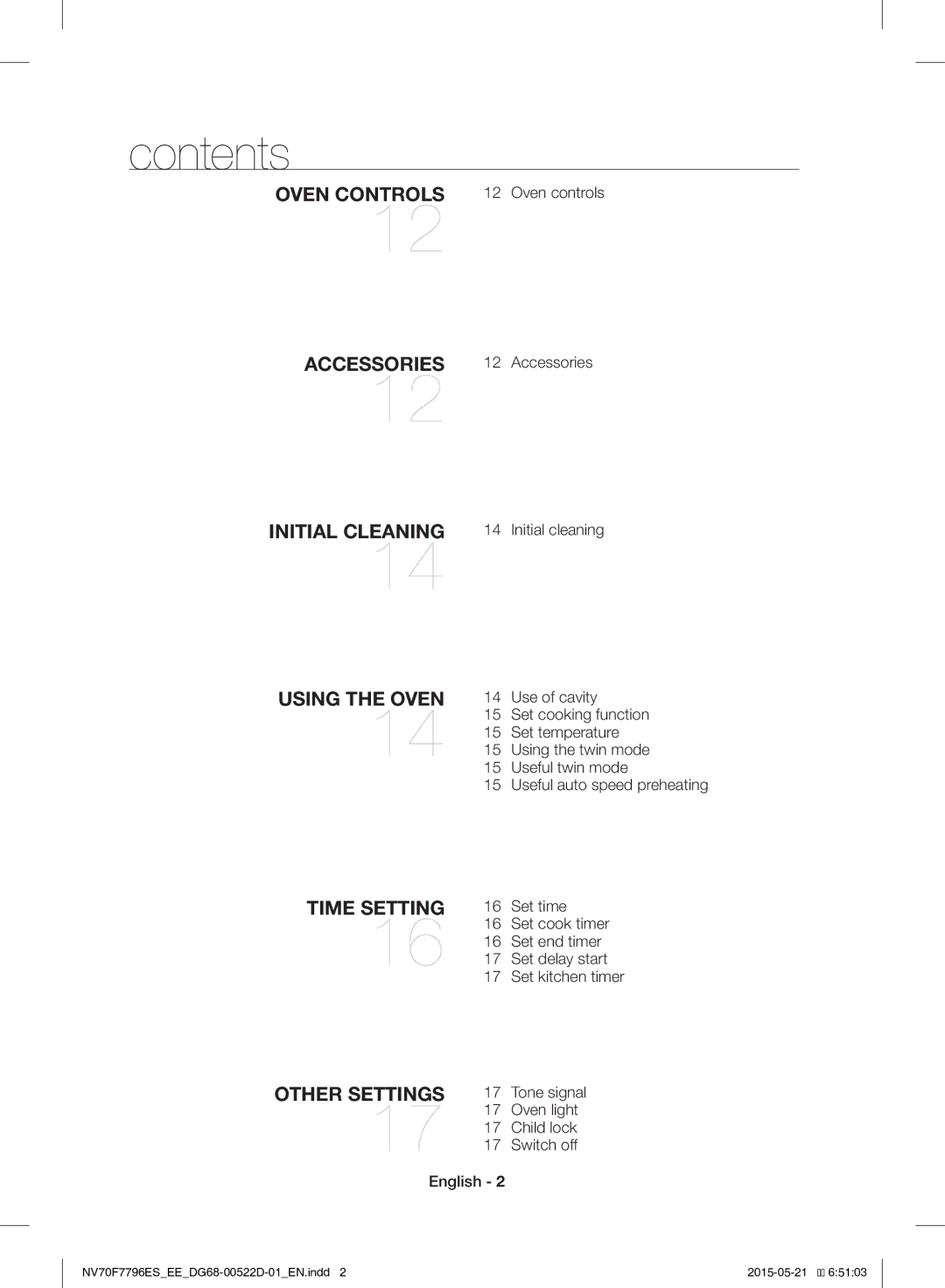 Samsung NV70F7796ES/EE manual Contents 