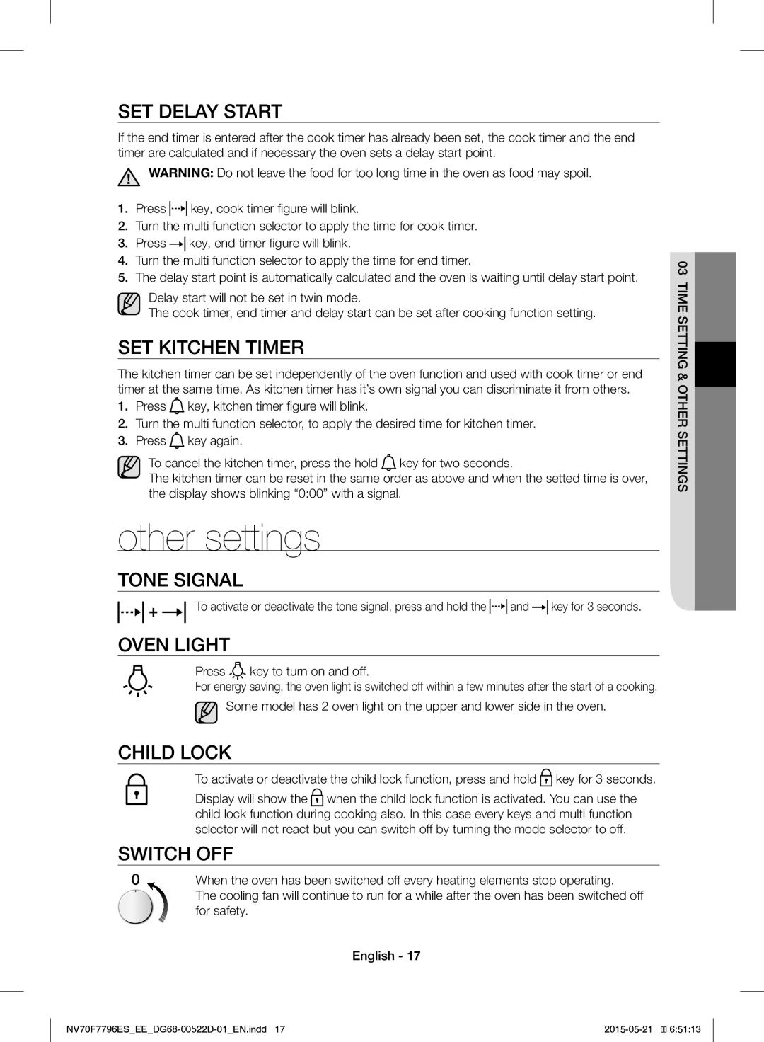 Samsung NV70F7796ES/EE manual Other settings 