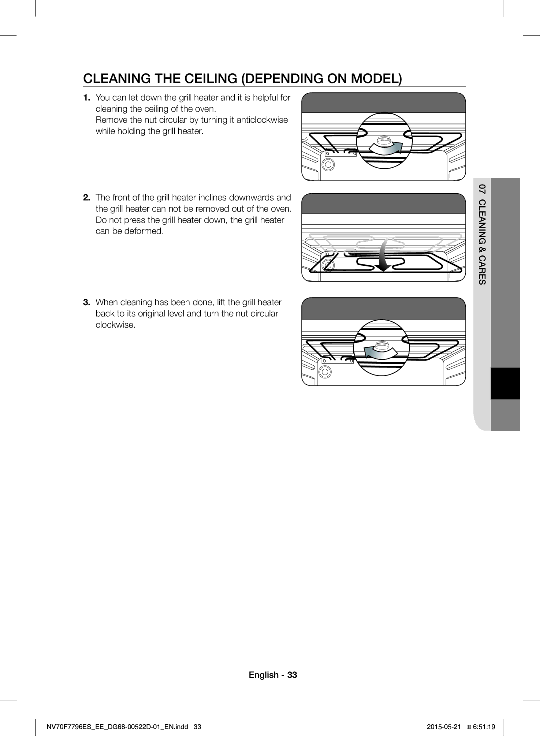 Samsung NV70F7796ES/EE manual Cleaning the Ceiling Depending on Model 