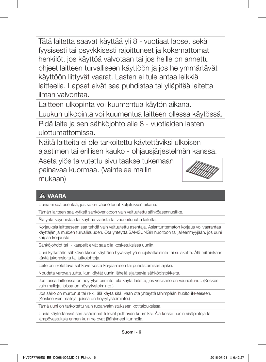 Samsung NV70F7796ES/EE manual Vaara 