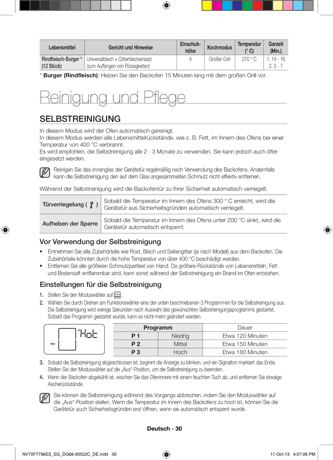 Samsung NV70F7796ES/EG manual Reinigung und Pflege, Selbstreinigung 