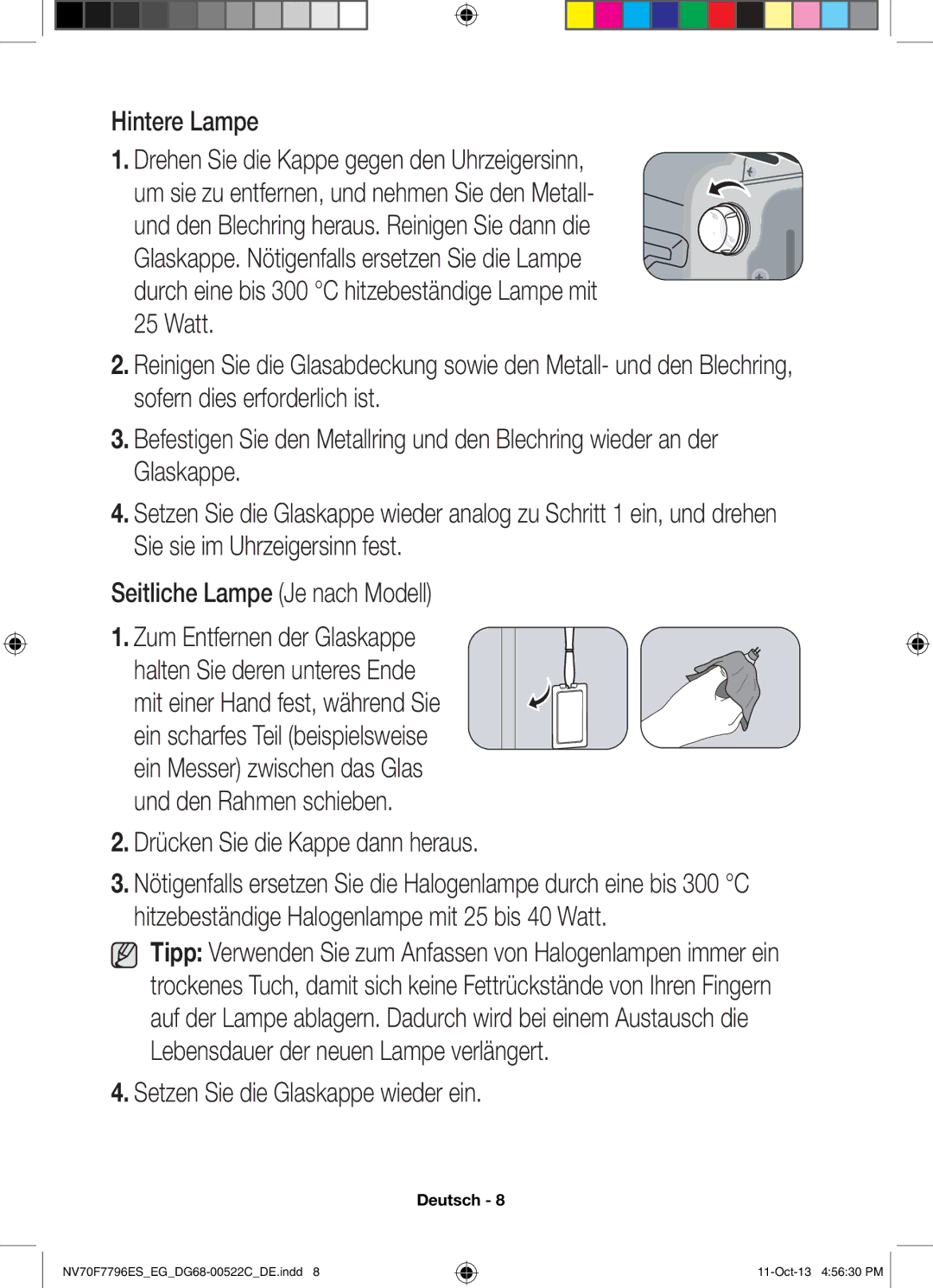 Samsung NV70F7796ES/EG manual Hintere Lampe 