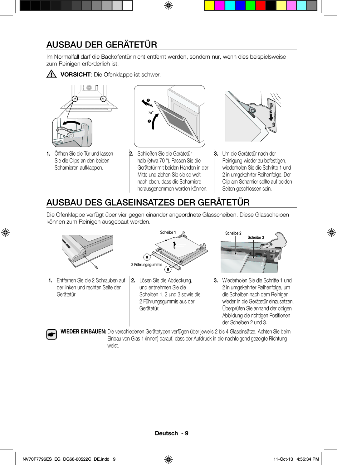 Samsung NV70F7796ES/EG manual Ausbau DER Gerätetür, Ausbau DES Glaseinsatzes DER Gerätetür 