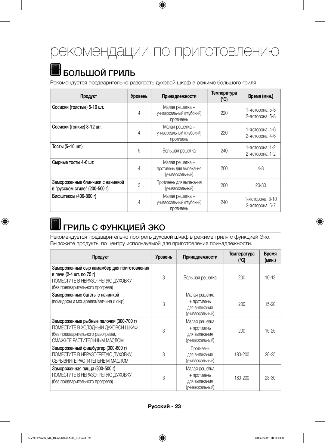 Samsung NV70F7796ES/ML manual Большой Гриль, Гриль С Функцией ЭКО, Продукт 