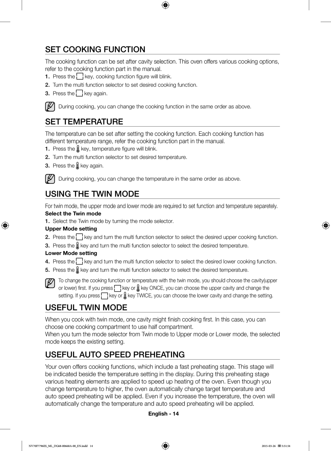 Samsung NV70F7796ES/ML manual SET Cooking Function, SET Temperature, Using the Twin Mode, Useful Twin Mode 