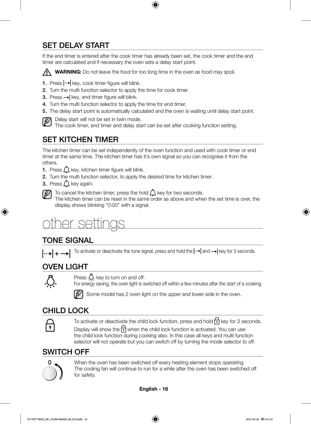 Samsung NV70F7796ES/ML manual Other settings 