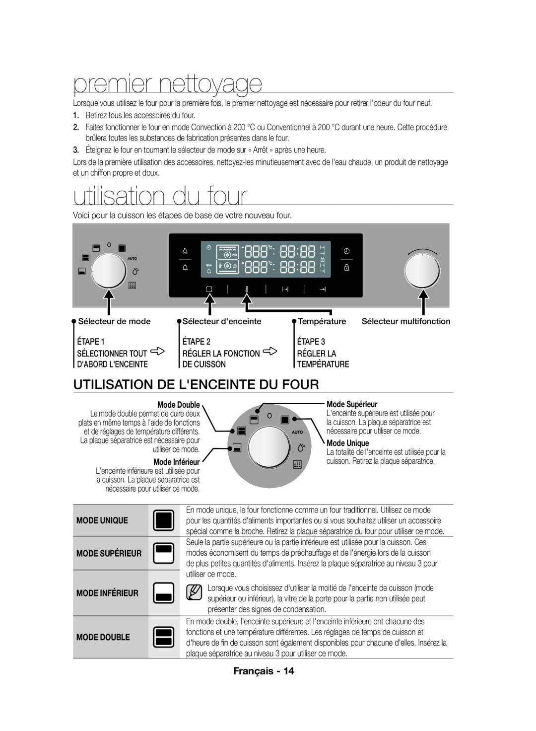 Samsung NV70F7796MS/EF, NV70F7766LS/EF manual Premier nettoyage, Utilisation du four, Utilisation DE Lenceinte DU Four 