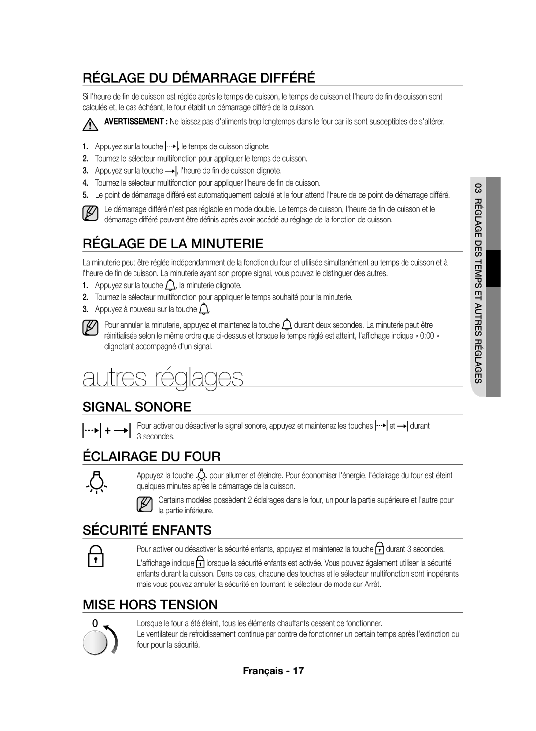 Samsung NV70F7766LS/EF, NV70F7796MS/EF manual Autres réglages 