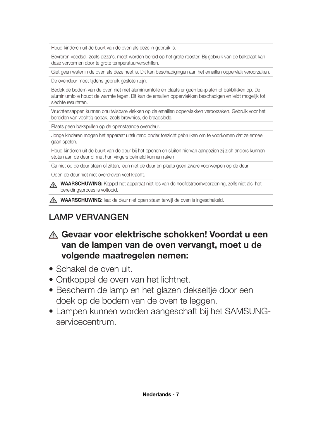 Samsung NV70F7766LS/EF, NV70F7796MS/EF manual Lamp Vervangen 