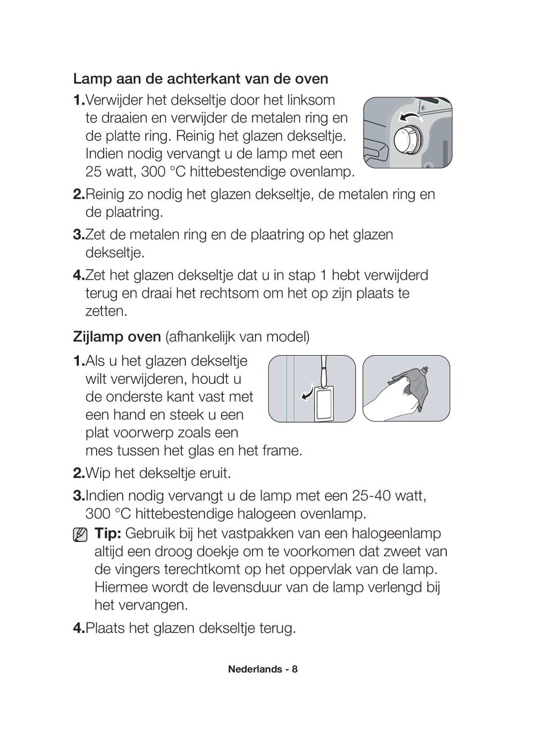 Samsung NV70F7796MS/EF, NV70F7766LS/EF manual Lamp aan de achterkant van de oven 