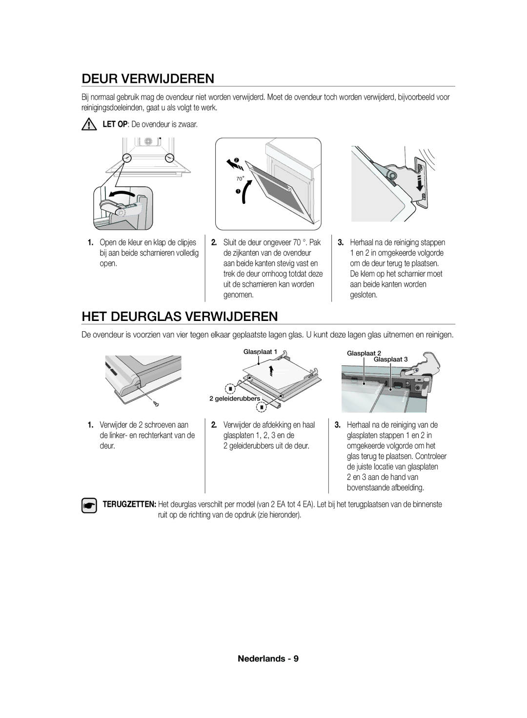 Samsung NV70F7766LS/EF, NV70F7796MS/EF manual Deur Verwijderen, HET Deurglas Verwijderen, Geleiderubbers uit de deur 