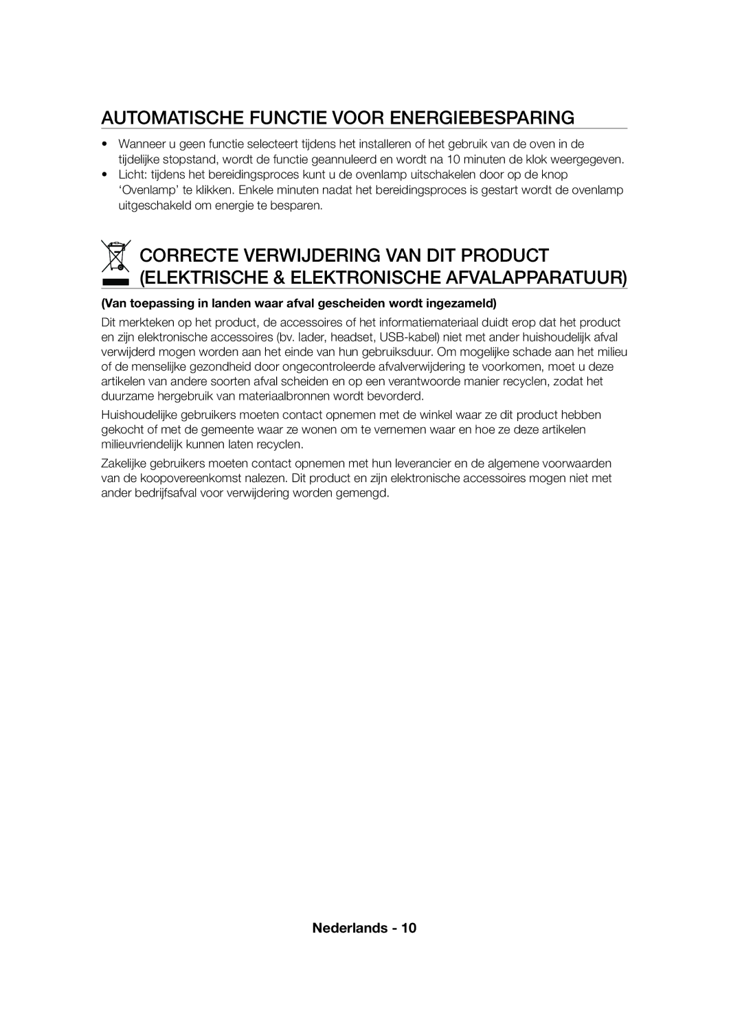 Samsung NV70F7796MS/EF, NV70F7766LS/EF manual Automatische Functie Voor Energiebesparing 