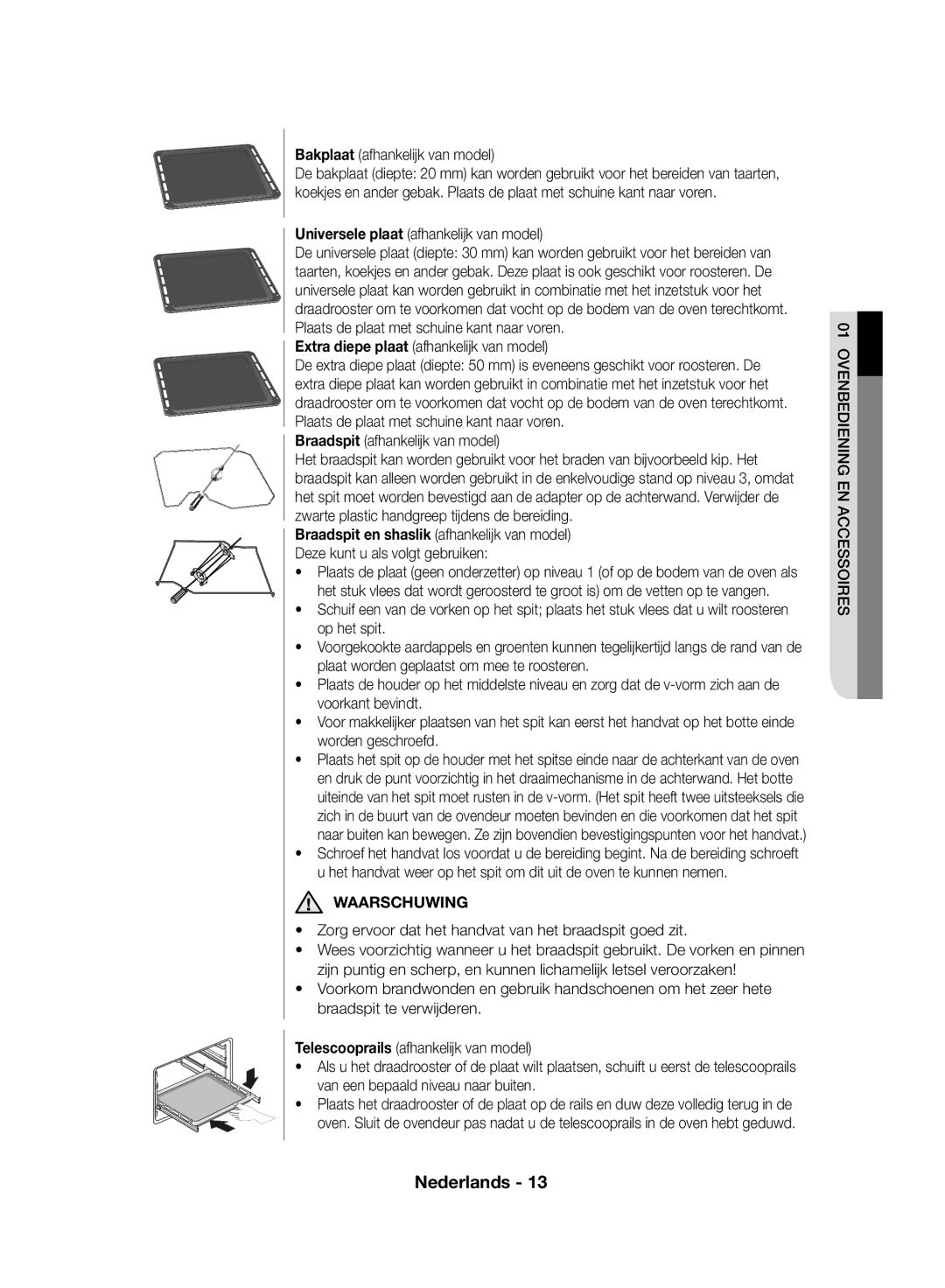 Samsung NV70F7766LS/EF, NV70F7796MS/EF manual Waarschuwing, Ovenbediening EN Accessoires 