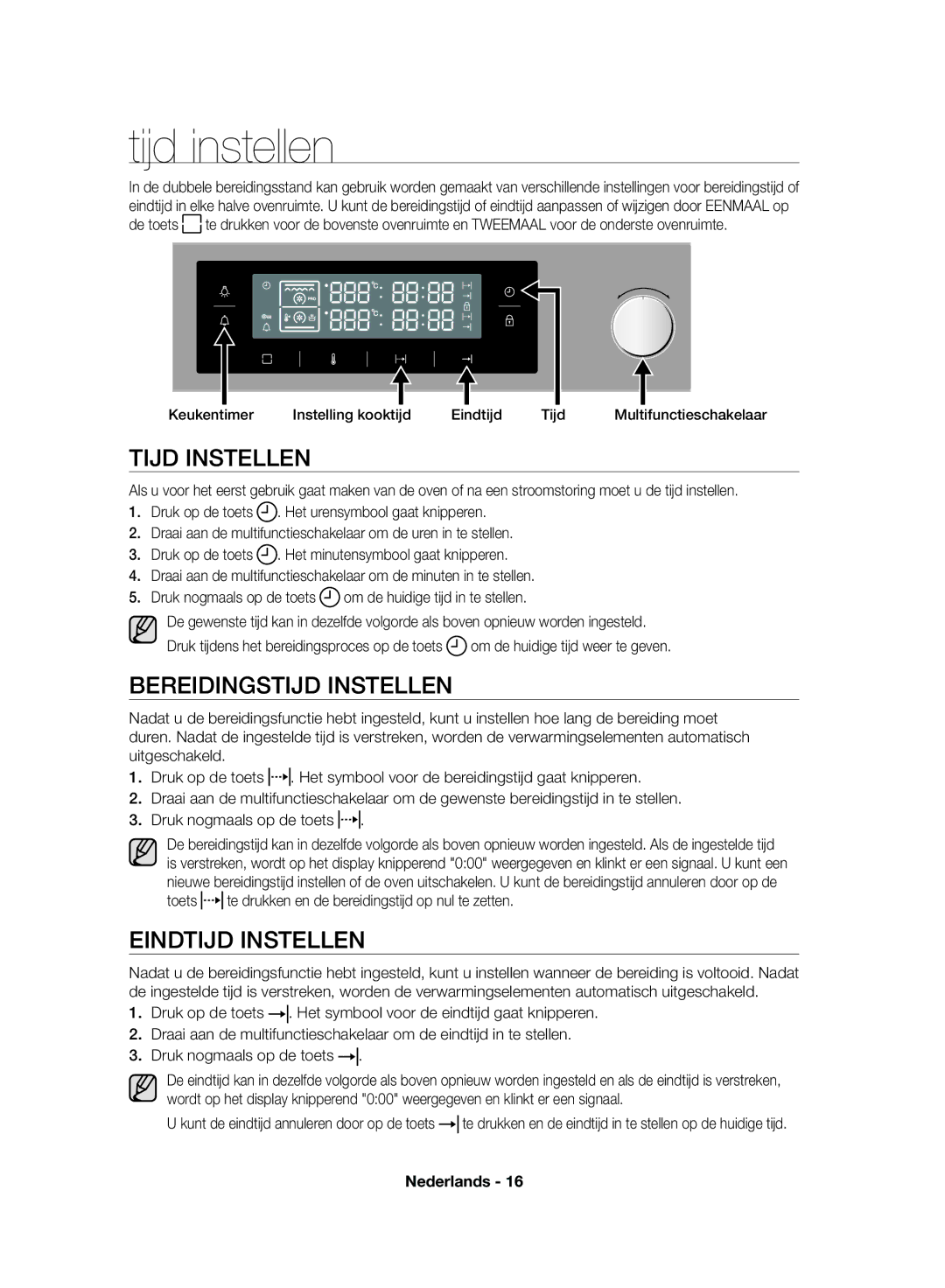 Samsung NV70F7796MS/EF, NV70F7766LS/EF manual Tijd instellen, Tijd Instellen, Bereidingstijd Instellen, Eindtijd Instellen 