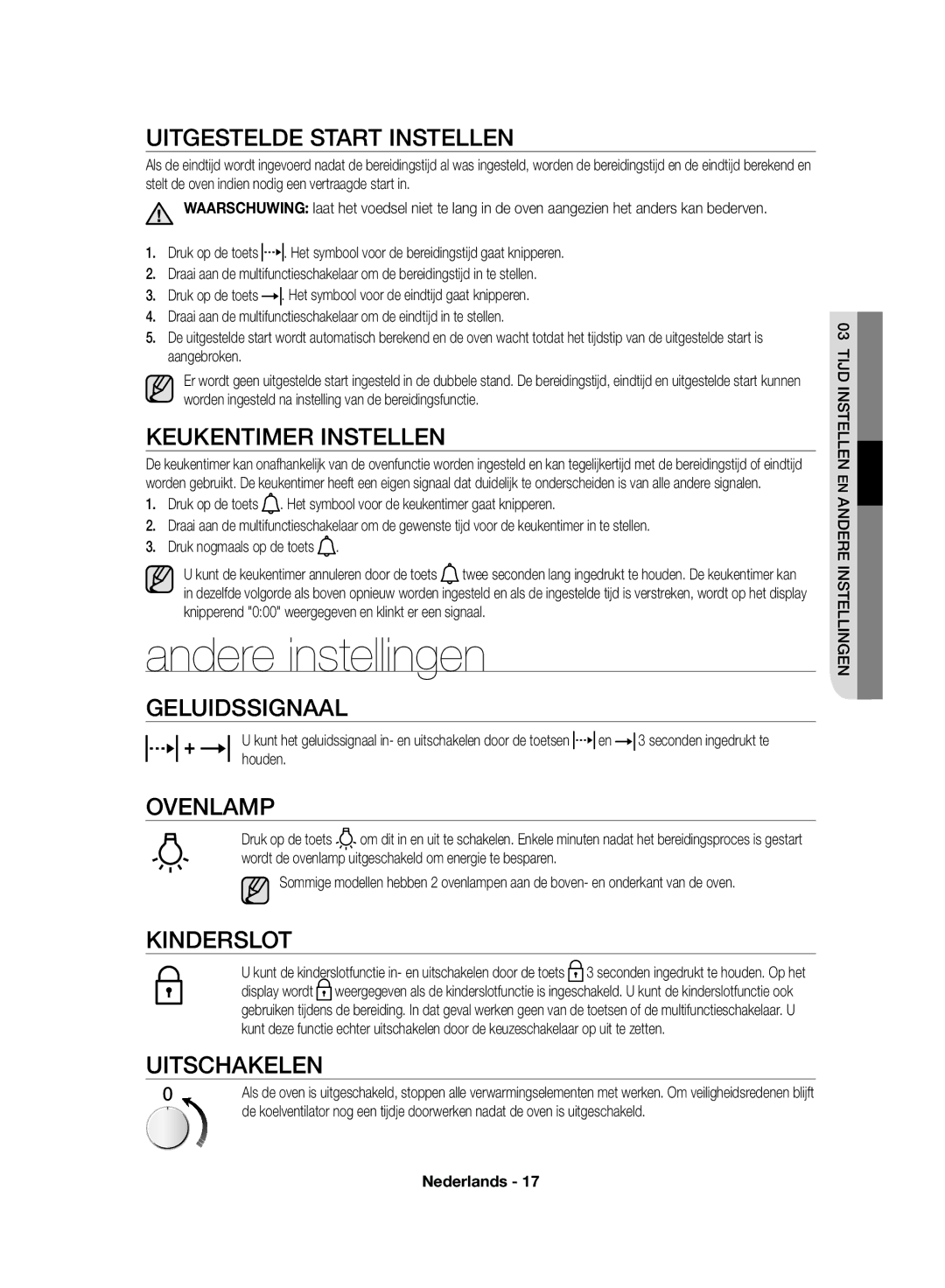 Samsung NV70F7766LS/EF, NV70F7796MS/EF manual Andere instellingen 