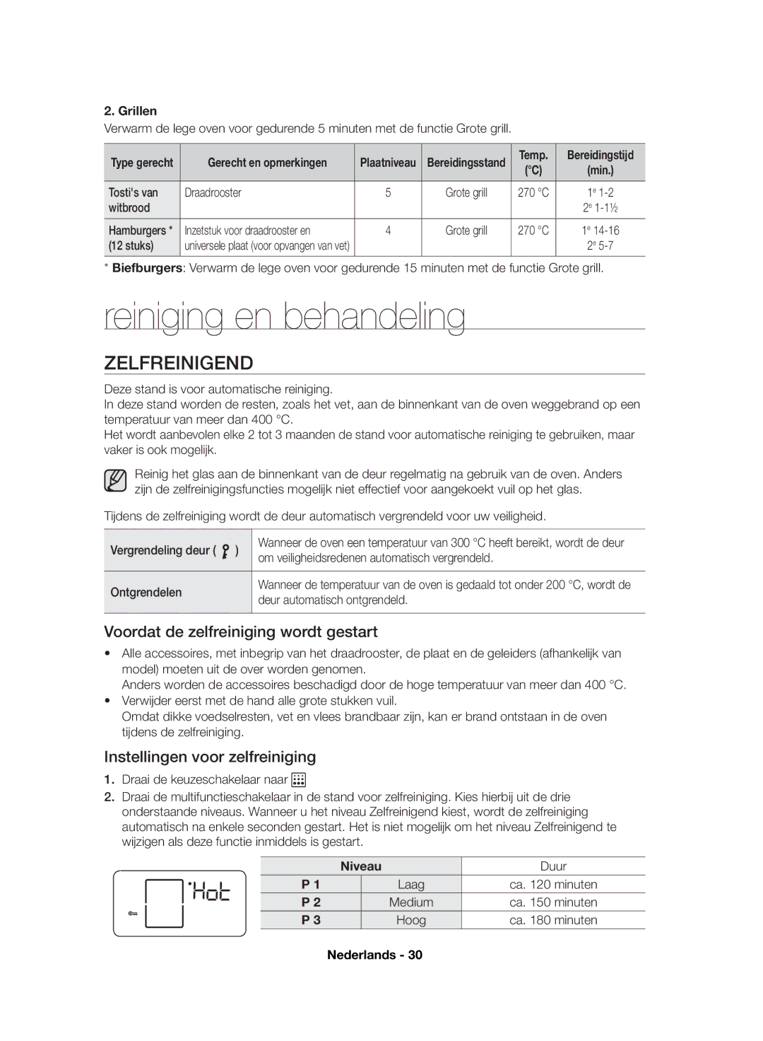 Samsung NV70F7796MS/EF, NV70F7766LS/EF Reiniging en behandeling, Zelfreinigend, Voordat de zelfreiniging wordt gestart 