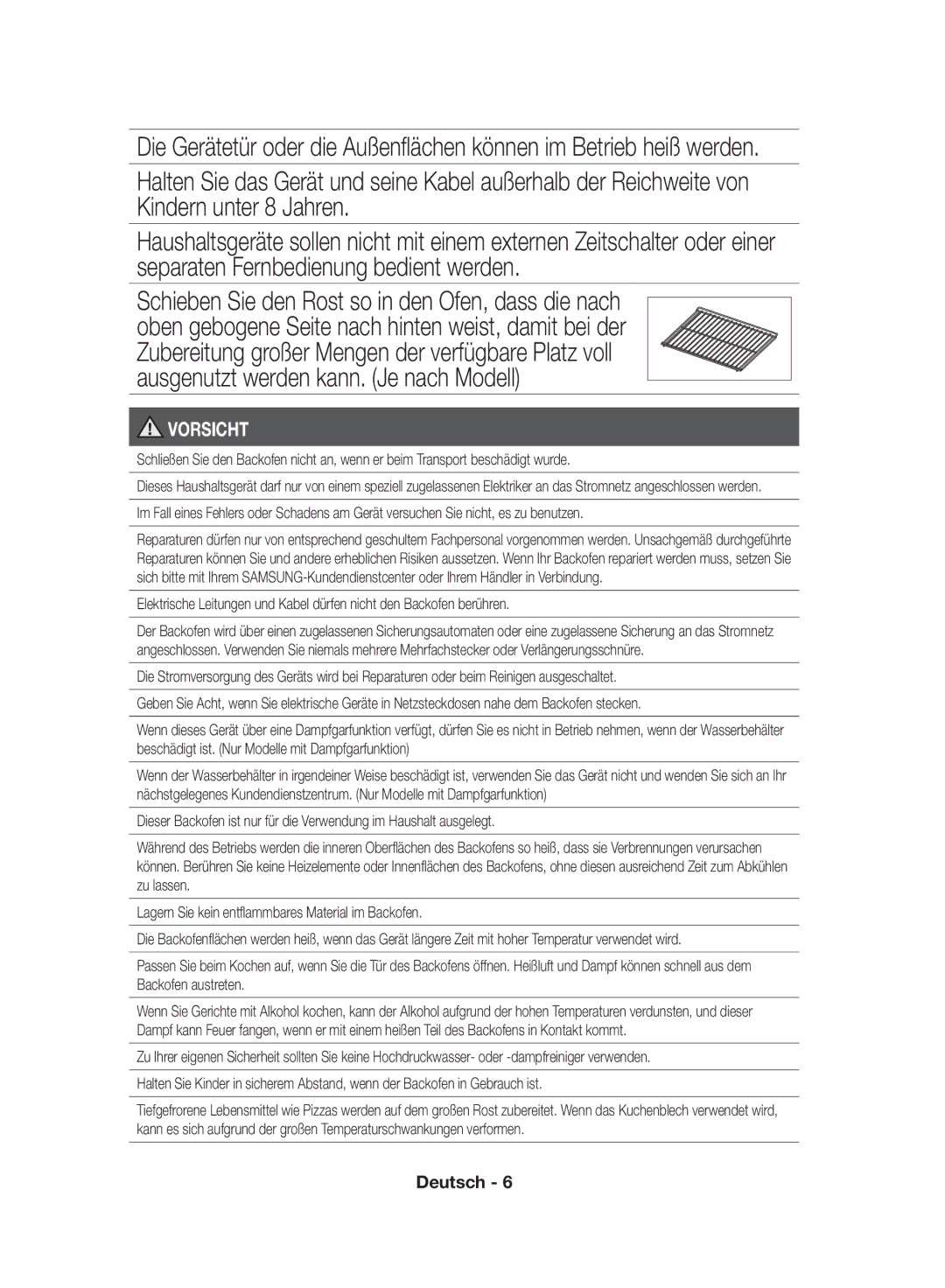 Samsung NV70F7796MS/EF, NV70F7766LS/EF manual Vorsicht 