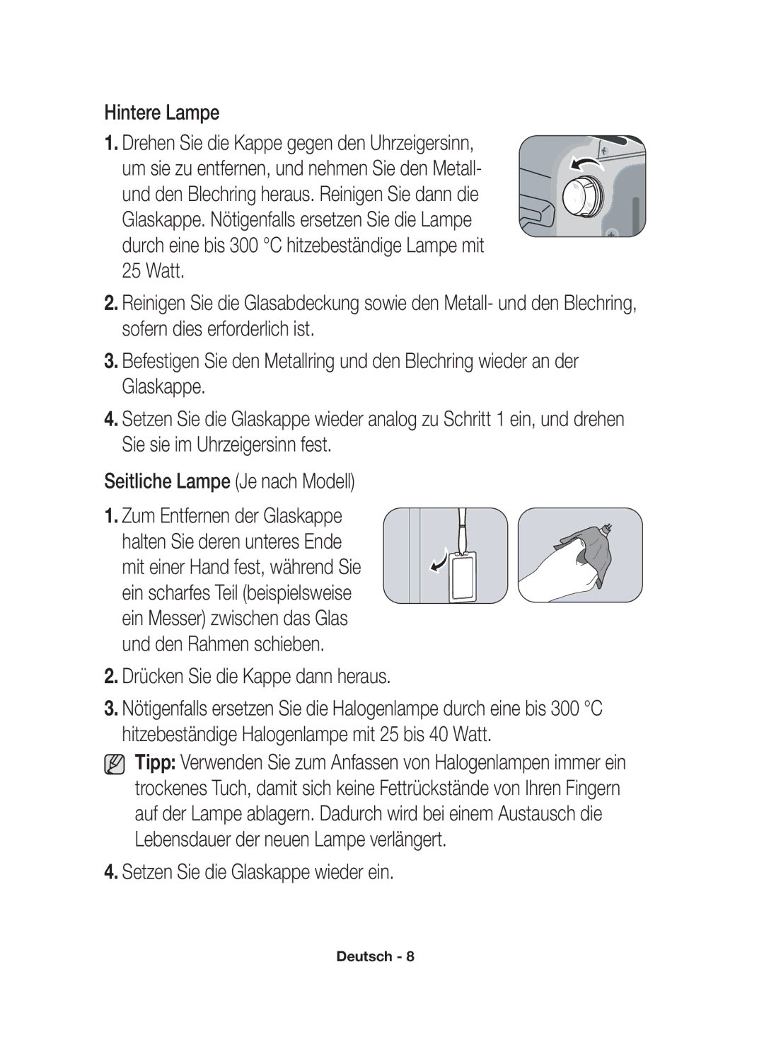 Samsung NV70F7796MS/EF, NV70F7766LS/EF manual Hintere Lampe 