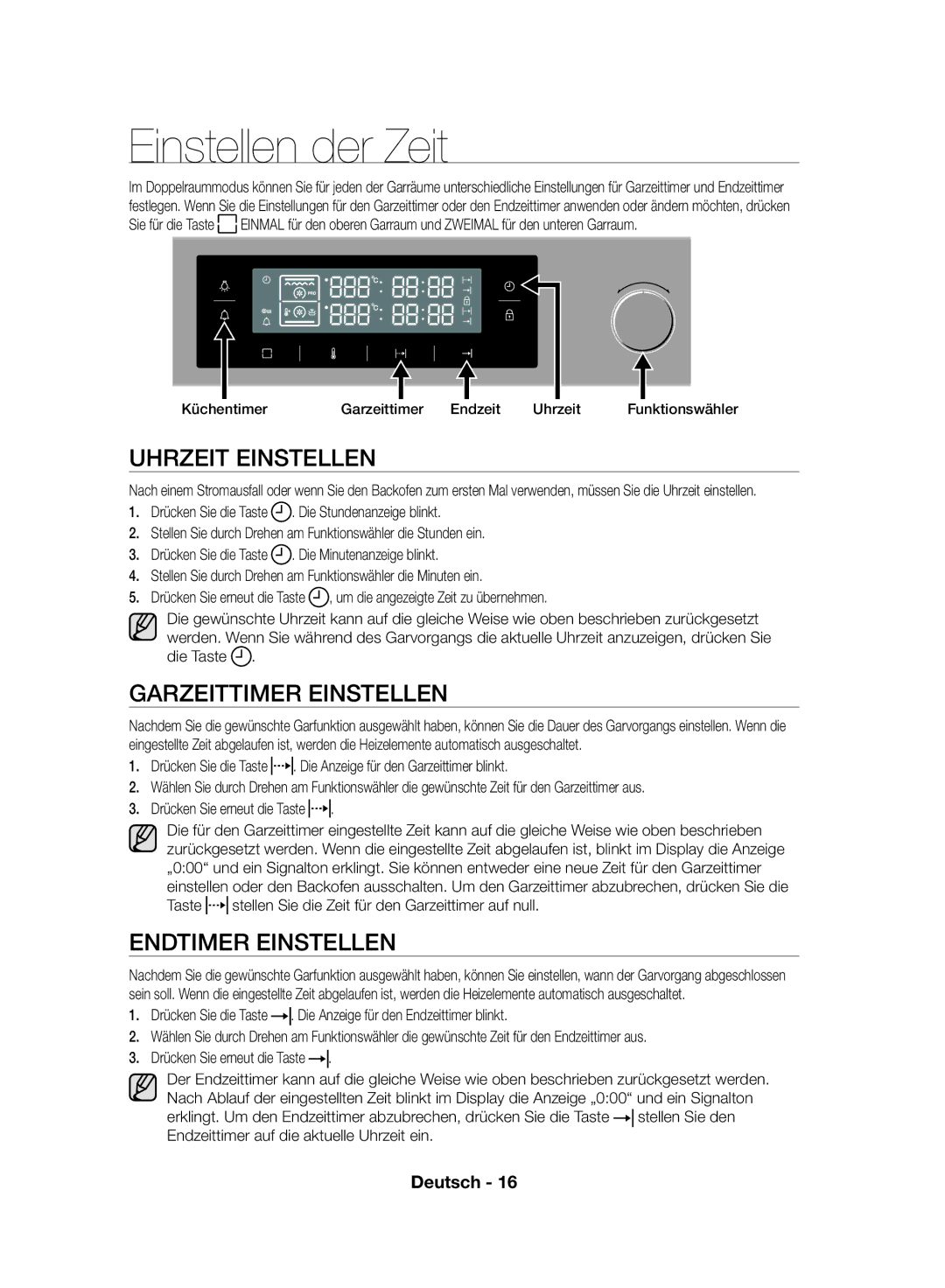 Samsung NV70F7796MS/EF manual Einstellen der Zeit, Uhrzeit Einstellen, Garzeittimer Einstellen, Endtimer Einstellen 