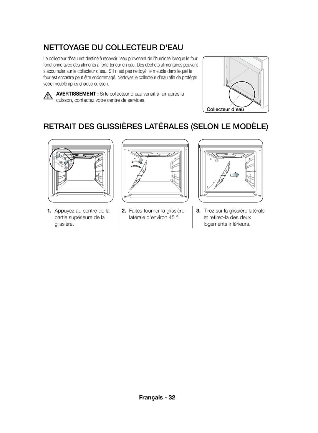 Samsung NV70F7796MS/EF Nettoyage DU Collecteur Deau, Retrait DES Glissières Latérales Selon LE Modèle, Collecteur deau 