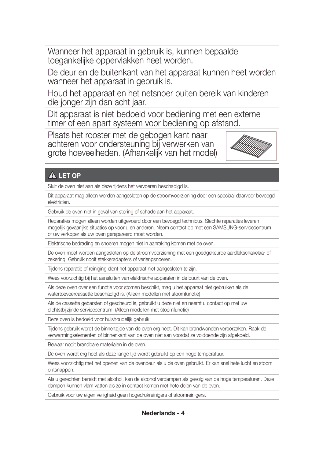 Samsung NV70F7796MS/EF manual Let Op, Deze oven is bedoeld voor huishoudelijk gebruik 