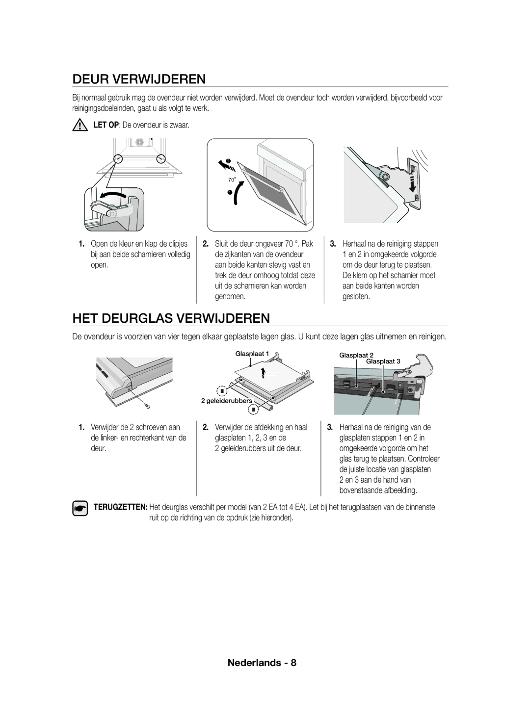 Samsung NV70F7796MS/EF manual Deur Verwijderen, HET Deurglas Verwijderen, Geleiderubbers uit de deur 