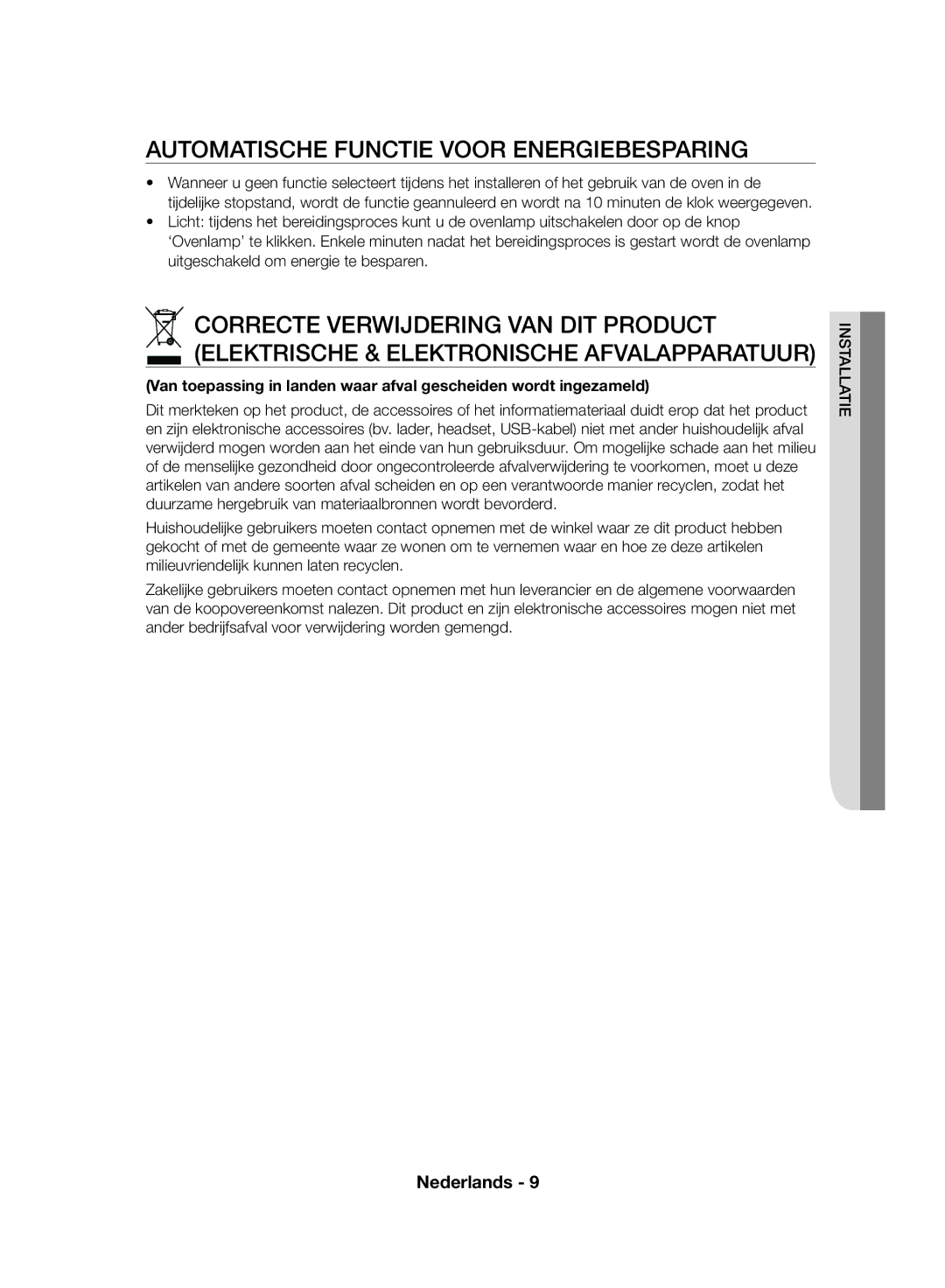 Samsung NV70F7796MS/EF manual Automatische Functie Voor Energiebesparing 