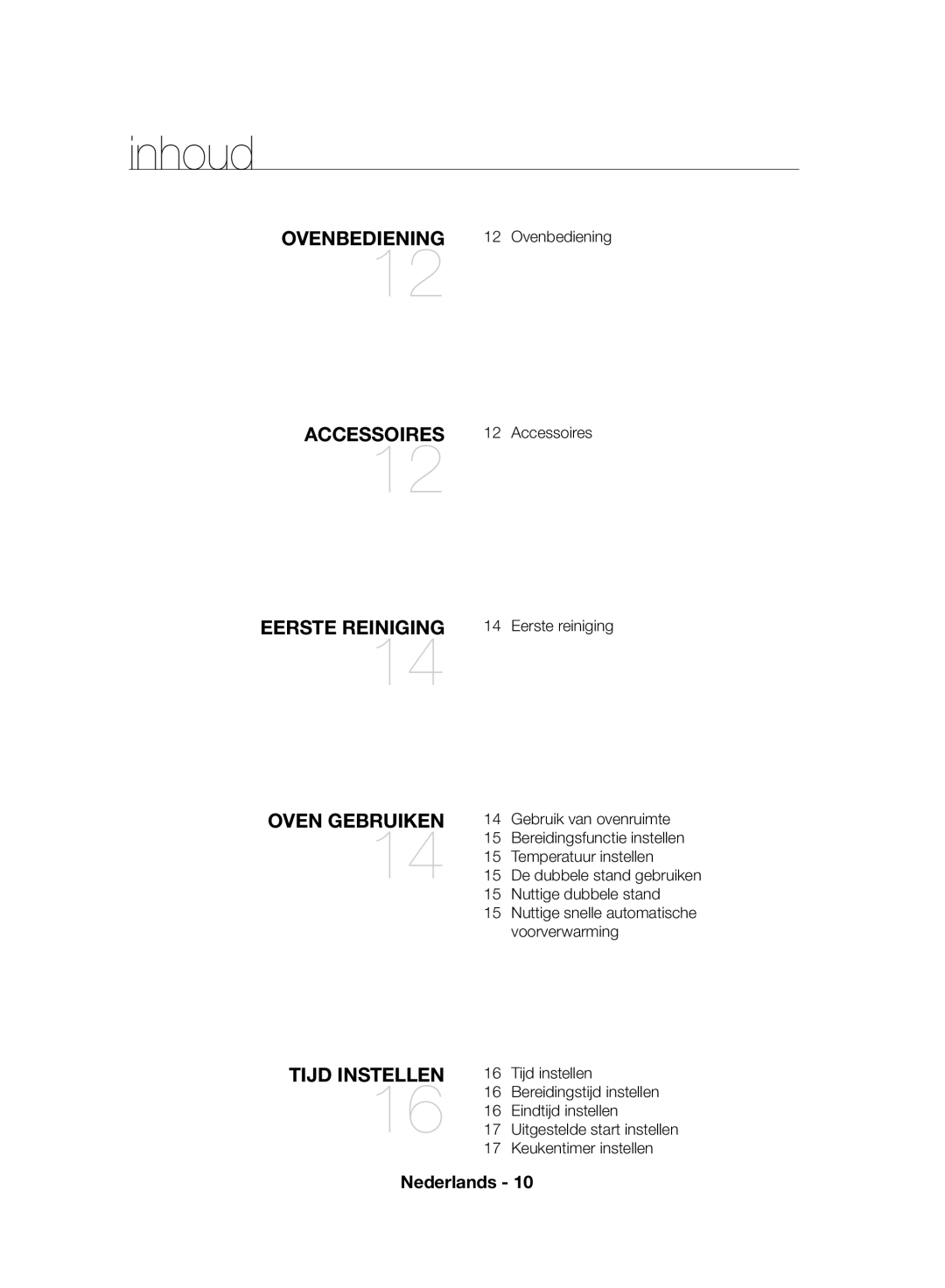 Samsung NV70F7796MS/EF manual Inhoud, Ovenbediening 